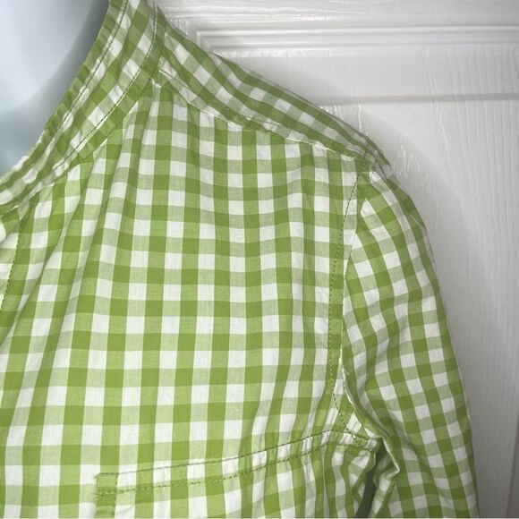 Tory Burch Lime Green Button Down Belted Gingham Cotton Shirt Tie Sleeve 6 - Picture 4 of 10